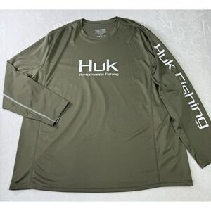 Huk Performance Fishing Shirt Mens 3XL Olive Green Long Sleeve Camo Pullover